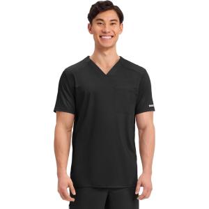 Cherokee Men’s V-Neck Scrub Top with Mesh Yoke and Side Panels for Extra Breathability WW603(Black)