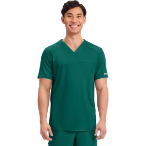 Cherokee Men’s V-Neck Scrub Top with Mesh Yoke and Side Panels for Extra Breathability WW603(Hunter Green)