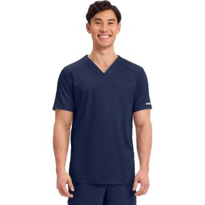 Cherokee Men’s V-Neck Scrub Top with Mesh Yoke and Side Panels for Extra Breathability WW603(Navy)
