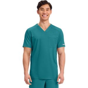 Cherokee Men’s V-Neck Scrub Top with Mesh Yoke and Side Panels for Extra Breathability WW603(Teal Blue)