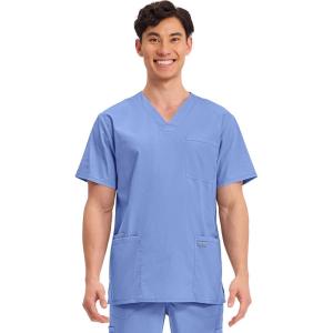Cherokee Men’s V-Neck Top Traditional fit with 4 Pockets, Ultra Soft, Durable, Fade Resistant, 2-Way Stretch Fabric – WW695(Ciel Blue)