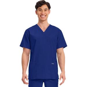 Cherokee Men’s V-Neck Top Traditional fit with 4 Pockets, Ultra Soft, Durable, Fade Resistant, 2-Way Stretch Fabric – WW695(Galaxy Blue)