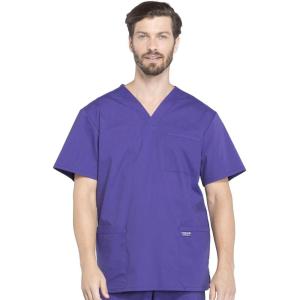 Cherokee Men’s V-Neck Top Traditional fit with 4 Pockets, Ultra Soft, Durable, Fade Resistant, 2-Way Stretch Fabric – WW695(Grape)