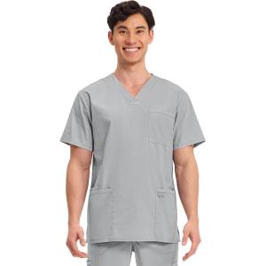 Cherokee Men’s V-Neck Top Traditional fit with 4 Pockets, Ultra Soft, Durable, Fade Resistant, 2-Way Stretch Fabric – WW695(Grey)