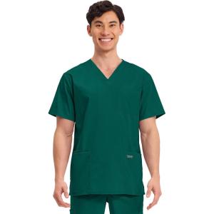 Cherokee Men’s V-Neck Top Traditional fit with 4 Pockets, Ultra Soft, Durable, Fade Resistant, 2-Way Stretch Fabric – WW695(Hunter Green)