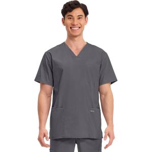 Cherokee Men’s V-Neck Top Traditional fit with 4 Pockets, Ultra Soft, Durable, Fade Resistant, 2-Way Stretch Fabric – WW695(Pewter)