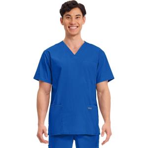 Cherokee Men’s V-Neck Top Traditional fit with 4 Pockets, Ultra Soft, Durable, Fade Resistant, 2-Way Stretch Fabric – WW695(Royal)