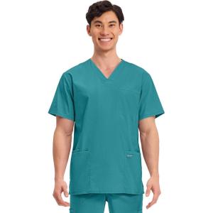 Cherokee Men’s V-Neck Top Traditional fit with 4 Pockets, Ultra Soft, Durable, Fade Resistant, 2-Way Stretch Fabric – WW695(Teal Blue)