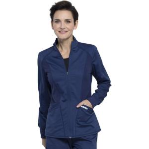 Cherokee Scrub Jacket for Women Zip Front High-Low Medical Uniform, 3 Pockets, Mesh Detail, Ultra Soft 2-Way Stretch – WW301(Navy)