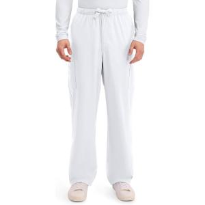 Cherokee Scrub Pants for Men Cargo Nursing Bottom with Zip Fly, 7 Pockets, Elastic Waist & 2-Way Stretch Fabric – 4243(White)