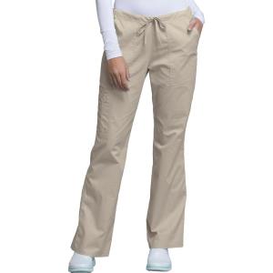 Cherokee Scrub Pants for Women Mid Rise Flare Leg Drawstring Cargo Medical Uniform 4 Pocket Durable Easy Care Stretch – 4044(Khaki)