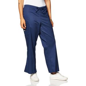 Cherokee Scrub Pants for Women Mid Rise Flare Leg Drawstring Cargo Medical Uniform 4 Pocket Durable Easy Care Stretch – 4044(Navy)