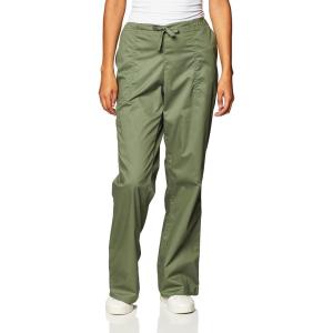 Cherokee Scrub Pants for Women Mid Rise Flare Leg Drawstring Cargo Medical Uniform 4 Pocket Durable Easy Care Stretch – 4044(Olive)