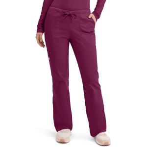 Cherokee Scrub Pants for Women Mid Rise Flare Leg Drawstring Cargo Medical Uniform 4 Pocket Durable Easy Care Stretch – 4044(Wine)