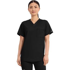 Cherokee Scrub Top for Women & Men, V-Neck Tuckable Medical Shirt with 1 Chest Pocket & ID Loop – WW625(Black)