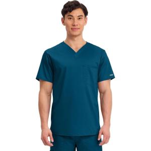 Cherokee Scrub Top for Women & Men, V-Neck Tuckable Medical Shirt with 1 Chest Pocket & ID Loop – WW625(Caribbean Blue)