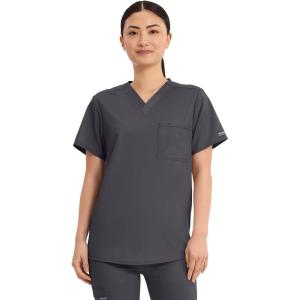 Cherokee Scrub Top for Women & Men, V-Neck Tuckable Medical Shirt with 1 Chest Pocket & ID Loop – WW625(Pewter)