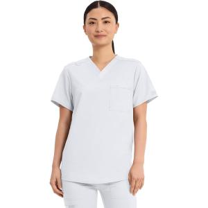 Cherokee Scrub Top for Women & Men, V-Neck Tuckable Medical Shirt with 1 Chest Pocket & ID Loop – WW625(White)