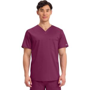 Cherokee Scrub Top for Women & Men, V-Neck Tuckable Medical Shirt with 1 Chest Pocket & ID Loop – WW625(Wine)