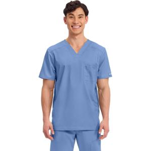 Cherokee Scrub for Men’s Tuckable V-Neck Top with 1 Chest Pocket, Pen Slot, Ultra Soft, Durable, 2-Way Stretch Fabric- WW690(Ciel)