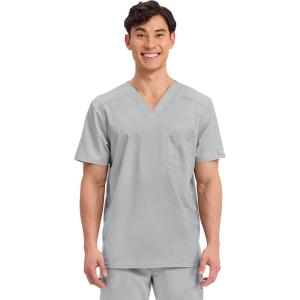 Cherokee Scrub for Men’s Tuckable V-Neck Top with 1 Chest Pocket, Pen Slot, Ultra Soft, Durable, 2-Way Stretch Fabric- WW690(Grey)