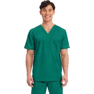 Cherokee Scrub for Men’s Tuckable V-Neck Top with 1 Chest Pocket, Pen Slot, Ultra Soft, Durable, 2-Way Stretch Fabric- WW690(Hunter Green)