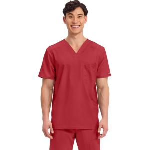 Cherokee Scrub for Men’s Tuckable V-Neck Top with 1 Chest Pocket, Pen Slot, Ultra Soft, Durable, 2-Way Stretch Fabric- WW690(Red)