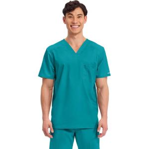 Cherokee Scrub for Men’s Tuckable V-Neck Top with 1 Chest Pocket, Pen Slot, Ultra Soft, Durable, 2-Way Stretch Fabric- WW690(Teal Blue)