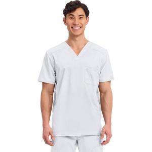 Cherokee Scrub for Men’s Tuckable V-Neck Top with 1 Chest Pocket, Pen Slot, Ultra Soft, Durable, 2-Way Stretch Fabric- WW690(White)