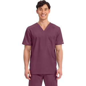 Cherokee Scrub for Men’s Tuckable V-Neck Top with 1 Chest Pocket, Pen Slot, Ultra Soft, Durable, 2-Way Stretch Fabric- WW690(Wine)