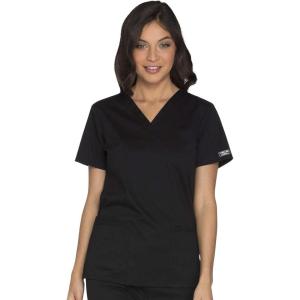 Cherokee Scrub for Women Modern Classic V-Neck Top with 3 Pockets, 2-Way Stretch, Ultra Soft & Breathable Fabric – WW630(Black)