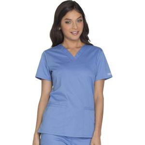 Cherokee Scrub for Women Modern Classic V-Neck Top with 3 Pockets, 2-Way Stretch, Ultra Soft & Breathable Fabric – WW630(Blue)