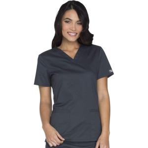 Cherokee Scrub for Women Modern Classic V-Neck Top with 3 Pockets, 2-Way Stretch, Ultra Soft & Breathable Fabric – WW630(Pewter)