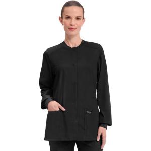 Cherokee Scrub for Women Snap Front Jacket with 3 Pockets, Fade Resistant, 2-Way Stretch, Soft & Durable Fabric – WW340(Black)