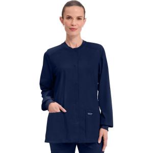 Cherokee Scrub for Women Snap Front Jacket with 3 Pockets, Fade Resistant, 2-Way Stretch, Soft & Durable Fabric – WW340(Navy)