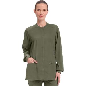Cherokee Scrub for Women Snap Front Jacket with 3 Pockets, Fade Resistant, 2-Way Stretch, Soft & Durable Fabric – WW340(Olive)