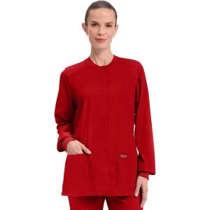 Cherokee Scrub for Women Snap Front Jacket with 3 Pockets, Fade Resistant, 2-Way Stretch, Soft & Durable Fabric – WW340(Red)