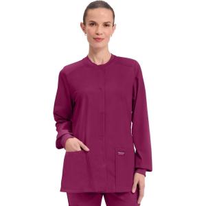 Cherokee Scrub for Women Snap Front Jacket with 3 Pockets, Fade Resistant, 2-Way Stretch, Soft & Durable Fabric – WW340(Wine)
