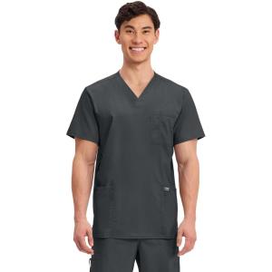 Cherokee Scrub top for Men V-Neck with 3 Pockets, Knit Details, Soft, Durable, Breathable, 2-Way Stretch Fabric – WW670(Black)