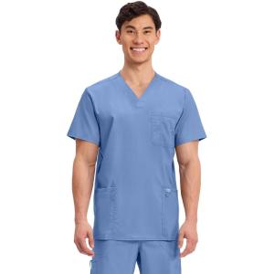Cherokee Scrub top for Men V-Neck with 3 Pockets, Knit Details, Soft, Durable, Breathable, 2-Way Stretch Fabric – WW670(Ciel)