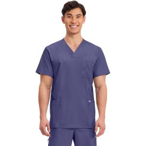 Cherokee Scrub top for Men V-Neck with 3 Pockets, Knit Details, Soft, Durable, Breathable, 2-Way Stretch Fabric – WW670(Grape)