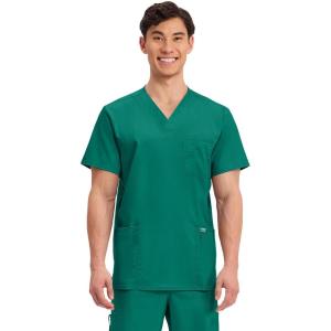 Cherokee Scrub top for Men V-Neck with 3 Pockets, Knit Details, Soft, Durable, Breathable, 2-Way Stretch Fabric – WW670(Hunter Green)