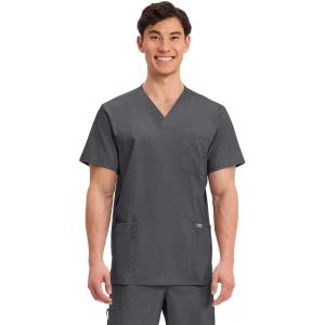 Cherokee Scrub top for Men V-Neck with 3 Pockets, Knit Details, Soft, Durable, Breathable, 2-Way Stretch Fabric – WW670(Pewter)