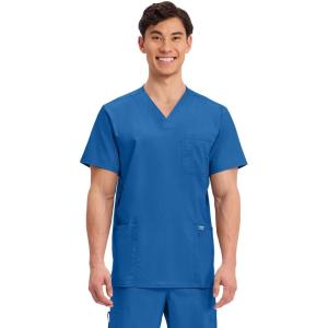Cherokee Scrub top for Men V-Neck with 3 Pockets, Knit Details, Soft, Durable, Breathable, 2-Way Stretch Fabric – WW670(Royal)