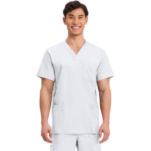 Cherokee Scrub top for Men V-Neck with 3 Pockets, Knit Details, Soft, Durable, Breathable, 2-Way Stretch Fabric – WW670(White)