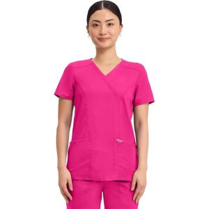 Cherokee Scrubs Top for Women Mock Wrap with 3 Pockets, Soft, 2-Way Stretch & Durable Fabric – WW610(Electric Pink)