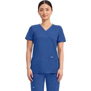 Cherokee Scrubs Top for Women Mock Wrap with 3 Pockets, Soft, 2-Way Stretch & Durable Fabric – WW610(Galaxy Blue)
