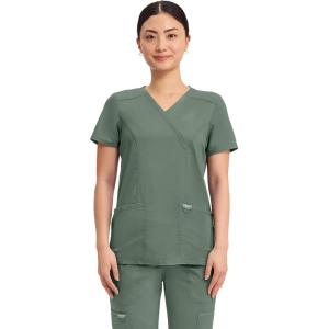 Cherokee Scrubs Top for Women Mock Wrap with 3 Pockets, Soft, 2-Way Stretch & Durable Fabric – WW610(Olive)