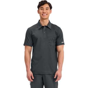 Cherokee Scrubs for Men Polo Nursing Scrub Top with Chest Pocket, Breathable Mesh, Ultra Soft 2-Way Stretch Fabric – WW615(Black)