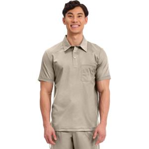 Cherokee Scrubs for Men Polo Nursing Scrub Top with Chest Pocket, Breathable Mesh, Ultra Soft 2-Way Stretch Fabric – WW615(Khaki)